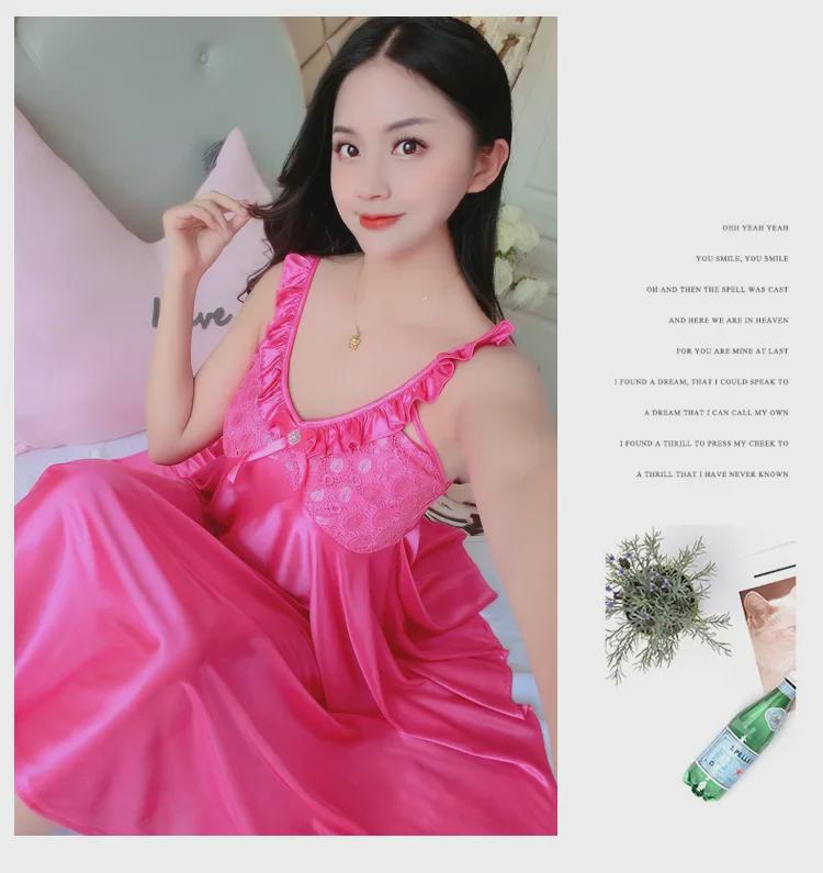 Женская ночная рубашка Ice Silk с V-образным вырезом - сексуальная летняя пижама
