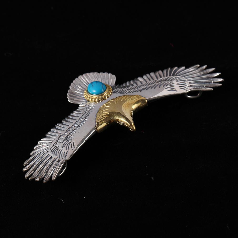Ювелирные изделия из стерлингового серебра 925 пробы, тайское серебро, ручная работа, бирюзовая золотая голова орла, модная подвеска для мужчин