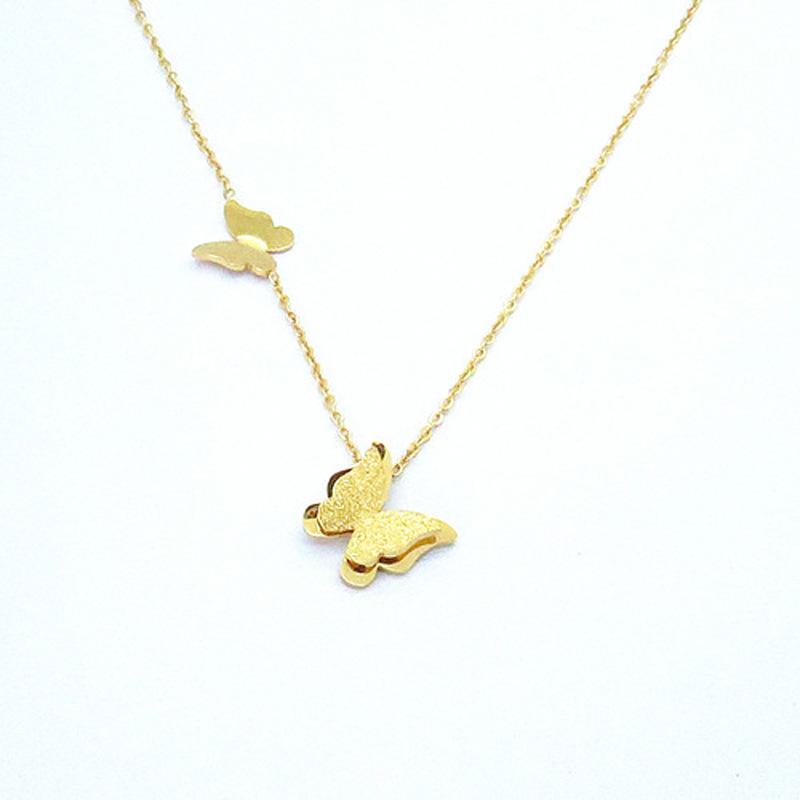 Elegant Stainless Steel Butterfly Pendant Necklace & Earring Set - Minimalist Clavicle Chain Jewelry
