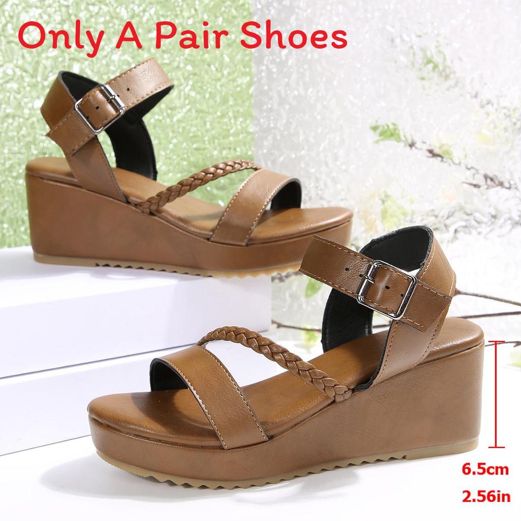 Romana Summer Woven Platform Sandals For Women With Pu Material And Buckle Strap