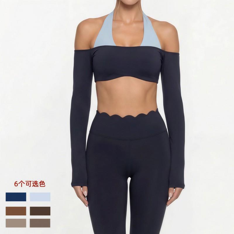 Womens Seamless Long Sleeve Yoga Top With Built-in Bra Pad Quick-Dry Compression Fit Pilates Gym Running Outdoor Fitness