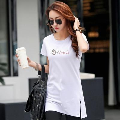 Новая футболка из чистого хлопка, с коротким рукавом, средней длины, с принтом, белая летняя футболка, облегающая футболка-юбка