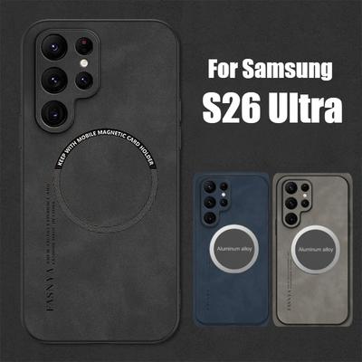 Деловой чехол из натуральной овчины для Samsung Galaxy S26 Ultra S25 Edge S24 Plus с автомобильным держателем, магнитным креплением, защитой камеры, противоударной крышкой