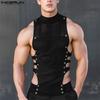 Мужские летние безрукавки в стиле пэчворк с вырезами, облегающие майки-топы