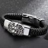 Мужской браслет в стиле панк-рок из нержавеющей стали с головой льва, 11 мм, кожаные ремешки на руки, аксессуары для мужчин, манненская повязка на руку