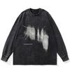 Футболка Streetwear Shadows Graphic Washed Black, хлопковая, унисекс, большие размеры, длинные рукава, футболка