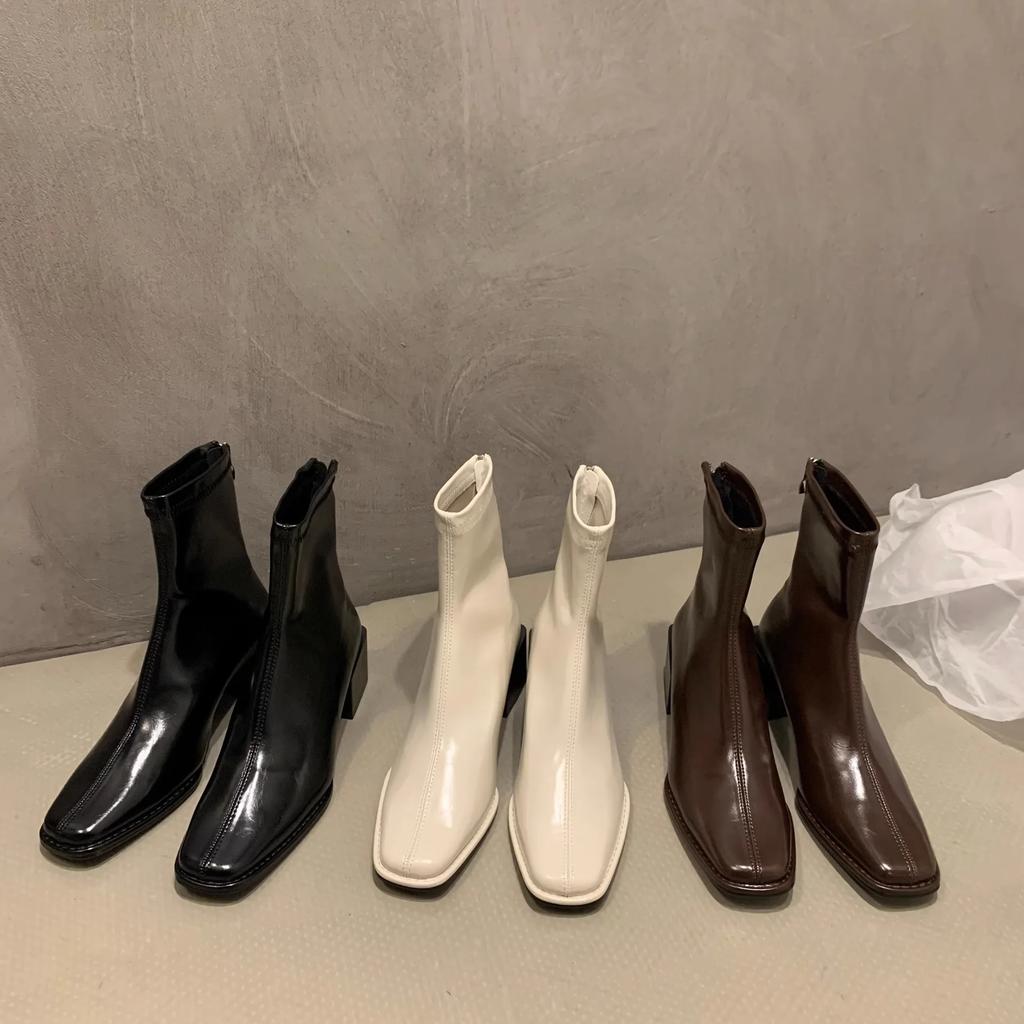 Fashion Winter Ankle Boots Women Shoes Fashion Square Toe High Heel Short Boats Ladies Elegant Morder Bootties 2024