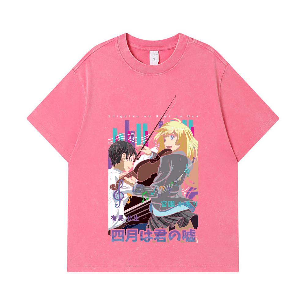 275 GSM Washed T-shirts 100% Cotton Your Lie in April V1 Print Unisex Heavy Cotton T Shirt