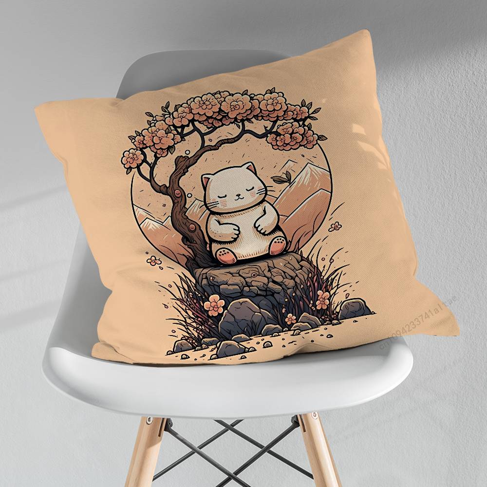 Cute Cartoon Lucky Cat Throw Pillow Case Living Room Sofa Cushion Cover For Home Bedroom Decoration Protector