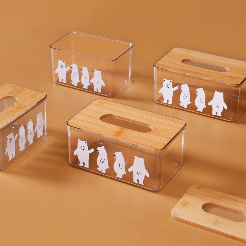 Прозрачная коробка для салфеток с изображением медведя, домашняя гостиная, спальня, настольная бумага для хранения рисунков, многофункциональная автомобильная коробка для салфеток