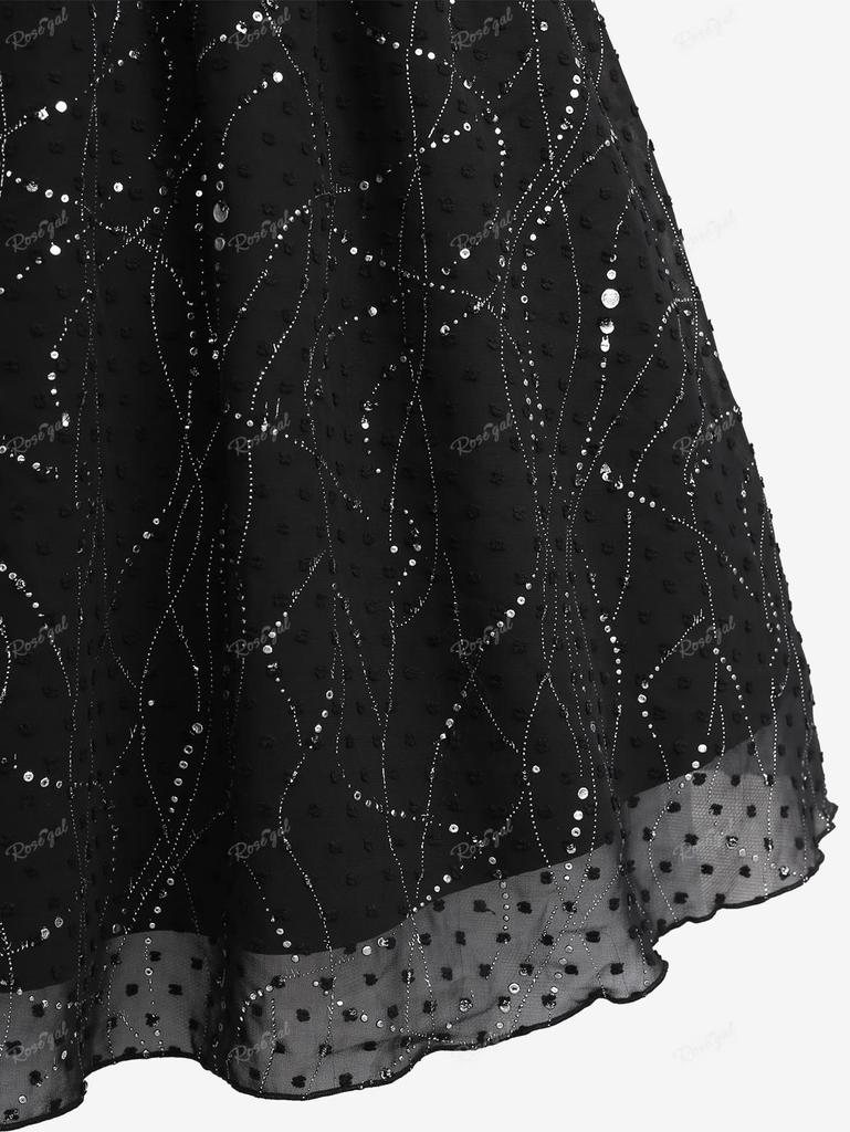 Rosegal готический бант со сверкающими пайетками и многослойными рюшами в горошек с пышными рукавами и трапециевидным платьем