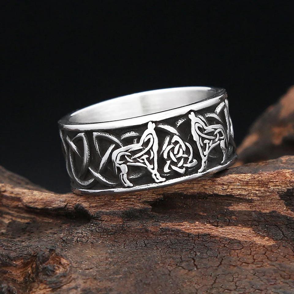 Винтажные Простые Кольца из Нержавеющей Стали в Скандинавском Стиле с Двойным Волком для Мужчин и Женщин Викинги Один Животное Кольцо Амулет Ювелирные Изделия