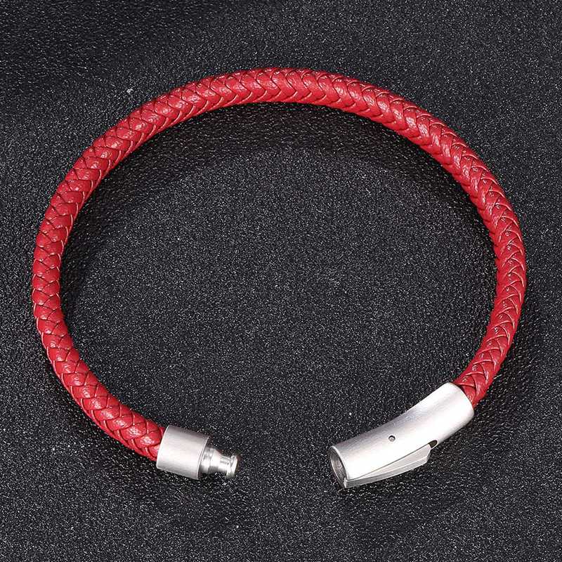 Fashion Bracelet Men Women Red Leather Bracelets Exquisite Snap Accessories Hand-Woven Jewelry Couples Gift