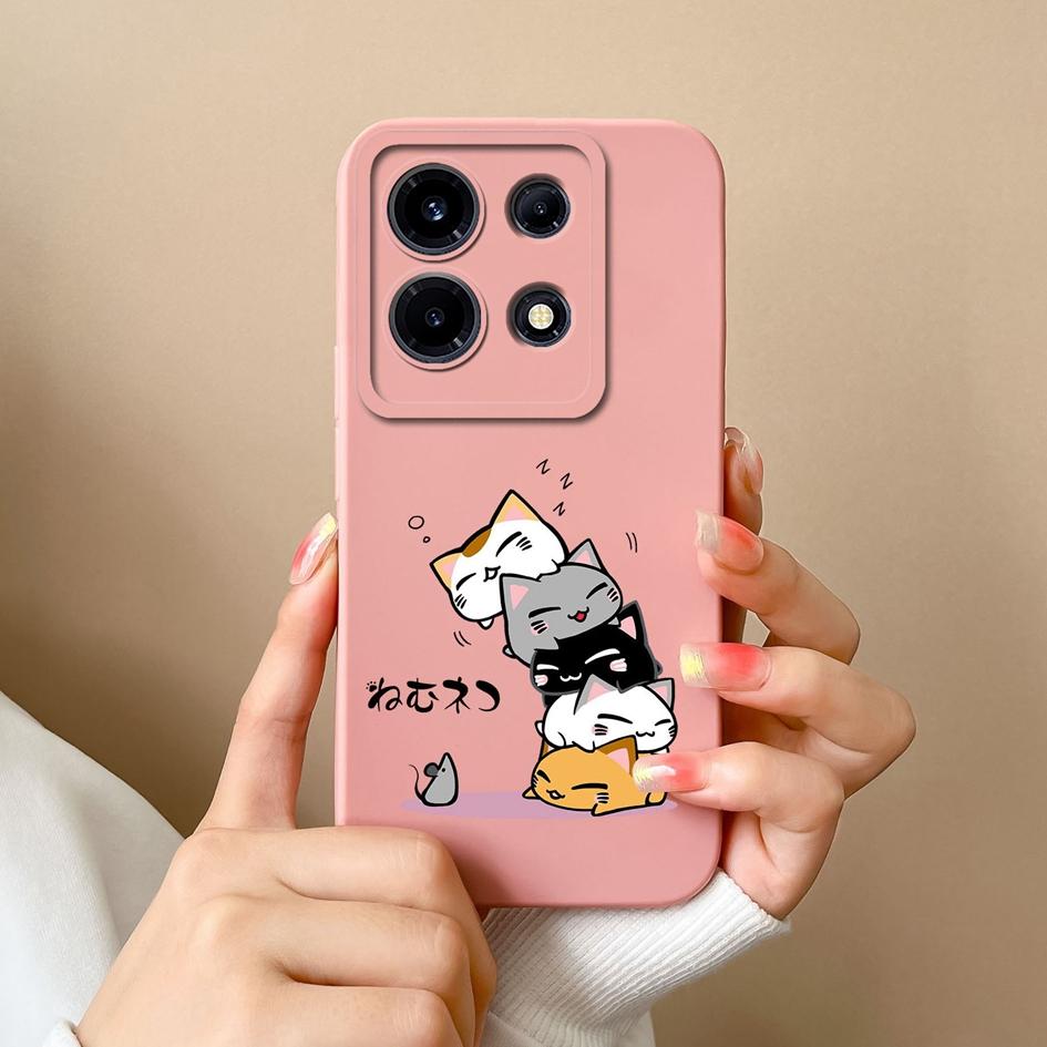 Phone Case For Infinix Smart 7 Plus Note 30 4G 5G Hot 30 Itel S23+ P40+ Tecno Spark 10 Pro Cover Cute Cat Matte Soft Liquid Silicone Shockproof Bumper