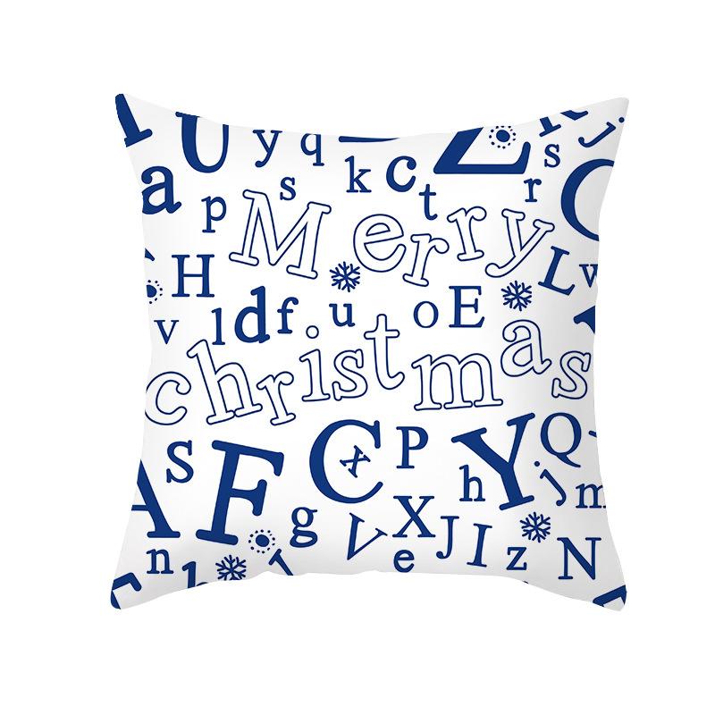 Blue Christmas Cushion Cover Merry  Elk Snowflake Print Pillowcase Sofa Ornament Home Decoration New Year Gift 45x45cm