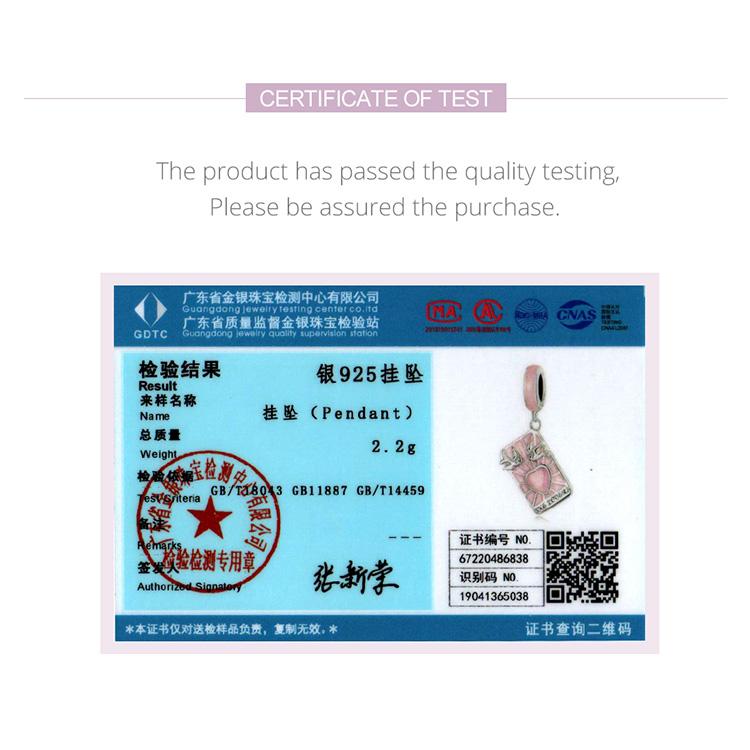 WOSTU 925 Sterling Silver Tarot Cards Lovers Charm Pendant for Women Pink Enamel Heart Lovebirds Charm Fit Original DIY Bracelet Jewelry