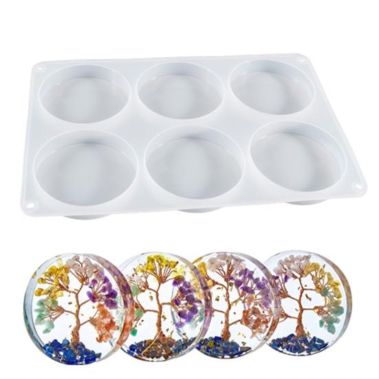 Формы из силиконовой смолы для эпоксидной смолы, большая круглая форма с 6 полостями, глубокая форма для литья эпоксидной смолы для подставок, поделки своими руками, деревянные инкрустации для выпечки