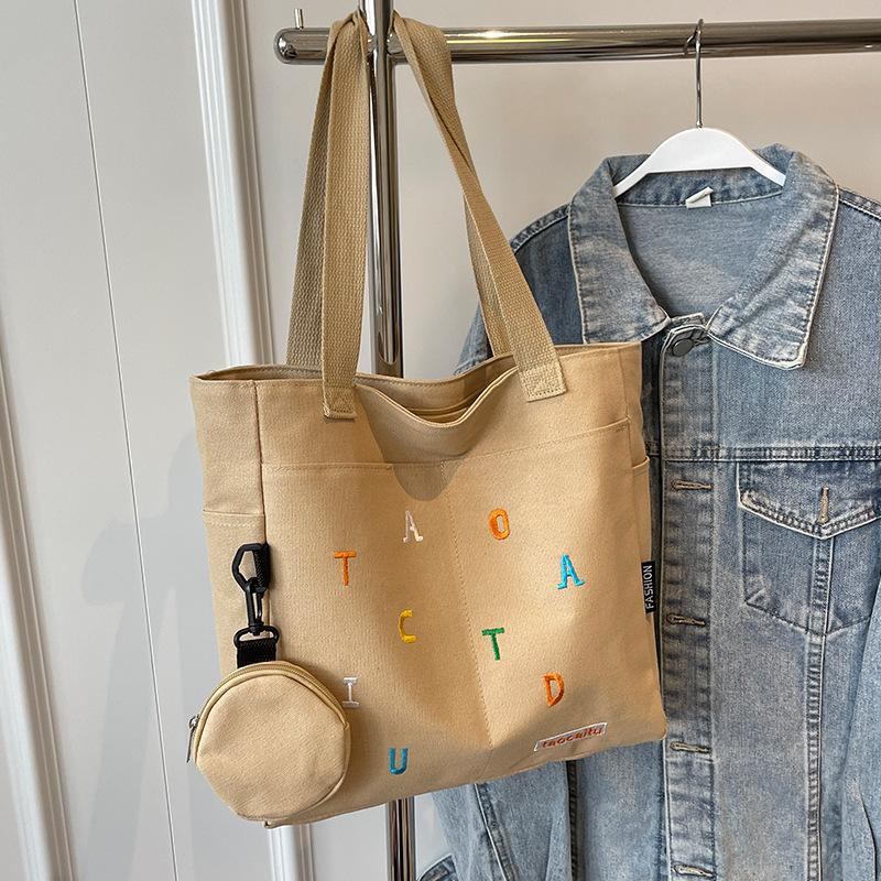 Large Capacity Canvas Bag Women's New Commuter Tote Bag Women Ins College Students' Class One-shoulder Handbag