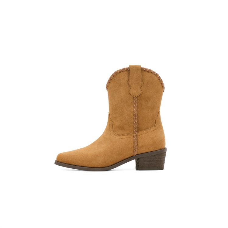 Saturday Retro Western Boots Women's 2025 Autumn/Winter New Fashionable Versatile Look Thin Pointed Suede Denim Short Boots