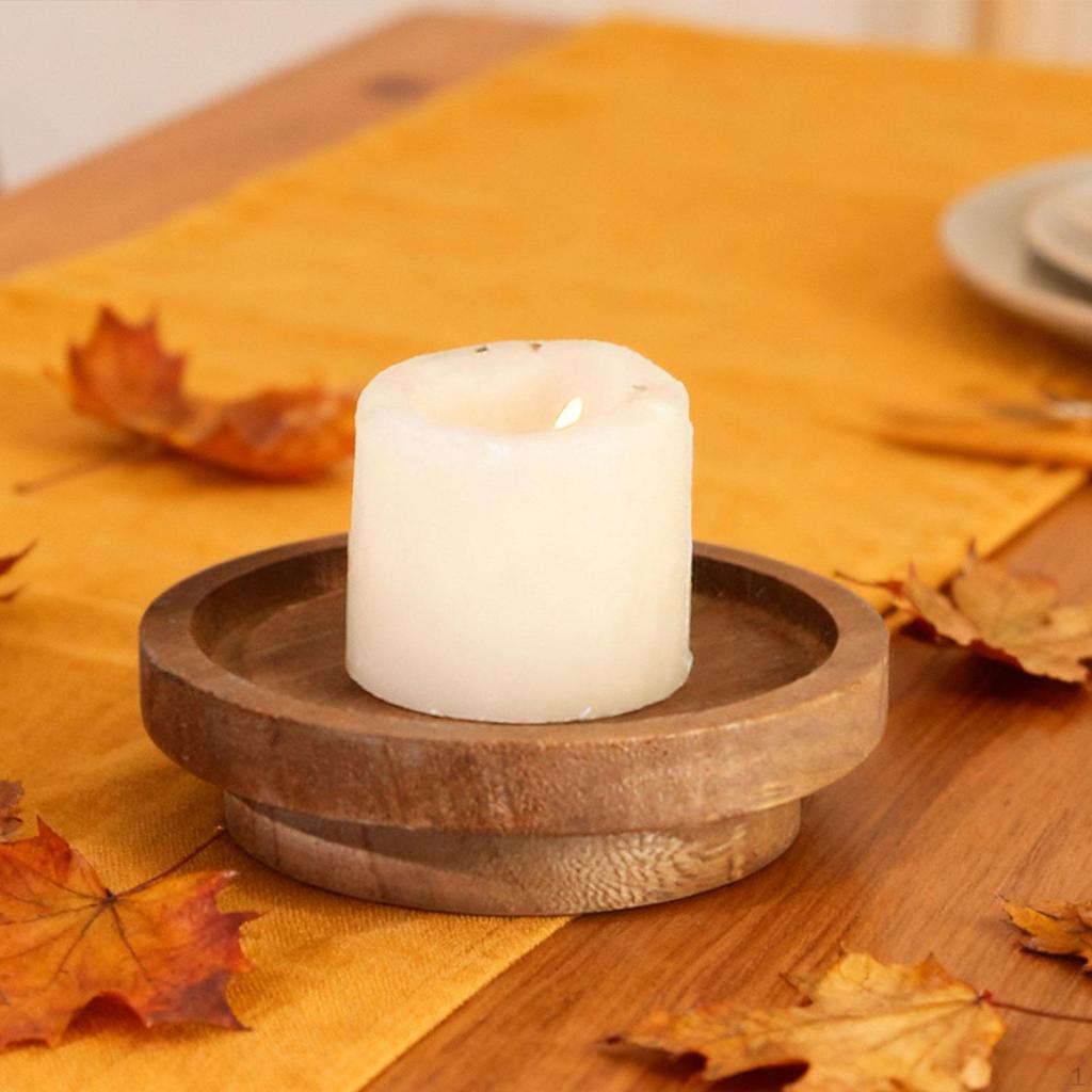 Round Wooden Serving Tray Candle Holder Centerpiece for Kitchen Home Counter