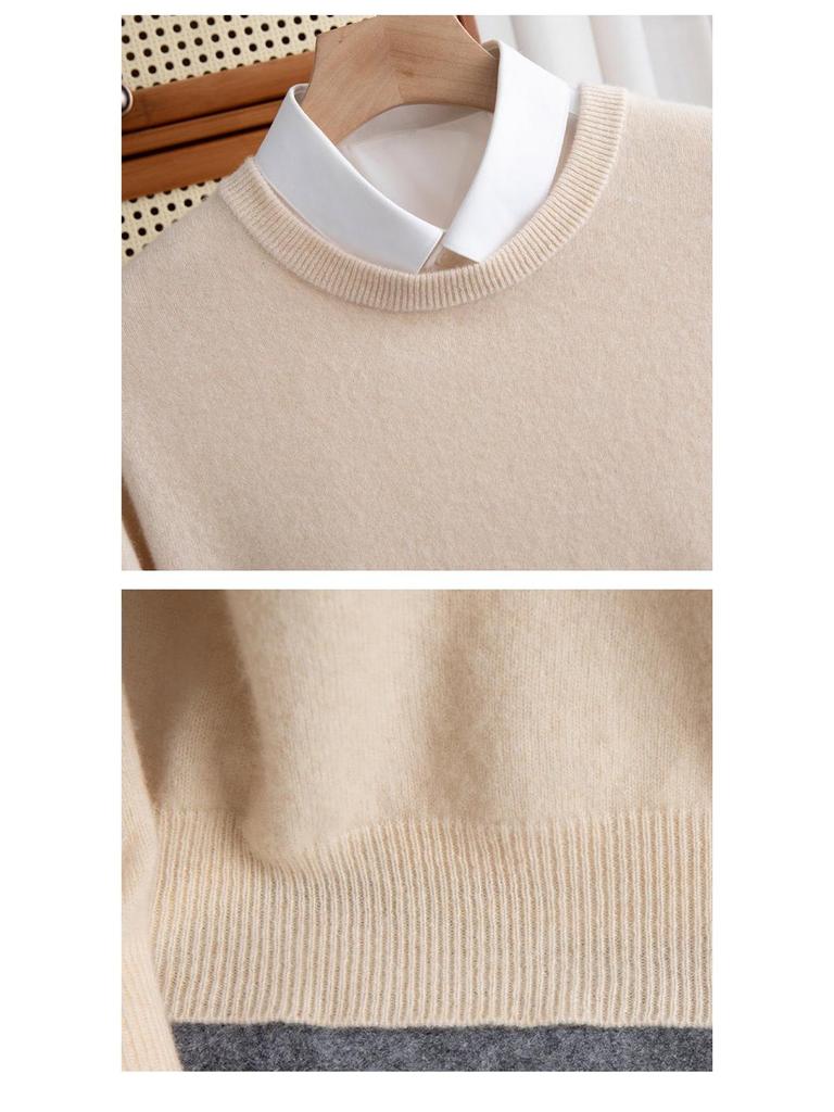Men's Plus Size Loose Fit Pure Wool Round Neck Sweater, Autumn/Winter Cashmere Knitted Top