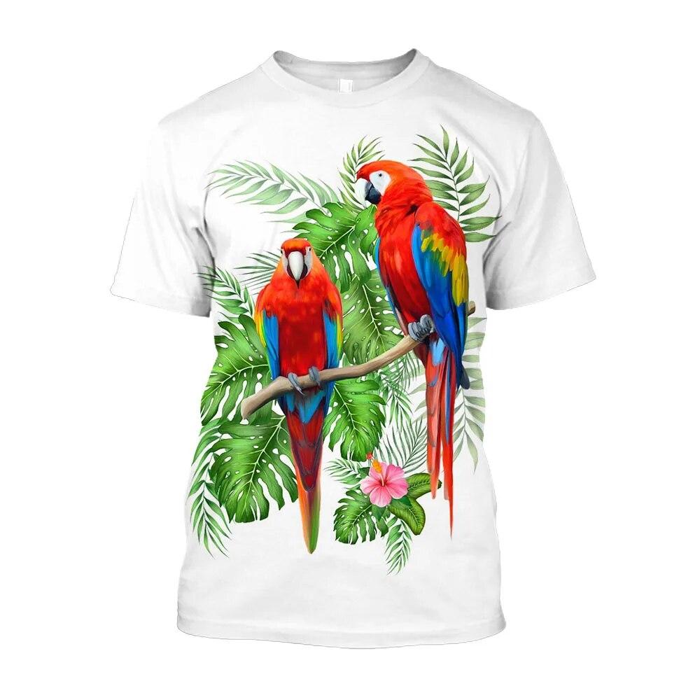 Jumeast 3D Rainforest Scarlet Macaw Printed Men T-shirts Grunge Y2K Unisex Baggy T Shirt 2000s Aesthetic Youth Clothing T-shirty