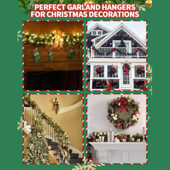 Рождественские вешалки для венков, крючки для гирлянд на каминную полку, самоклеящиеся держатели для рождественских чулок, многоразовые крючки для венков для камина, лестниц, перил