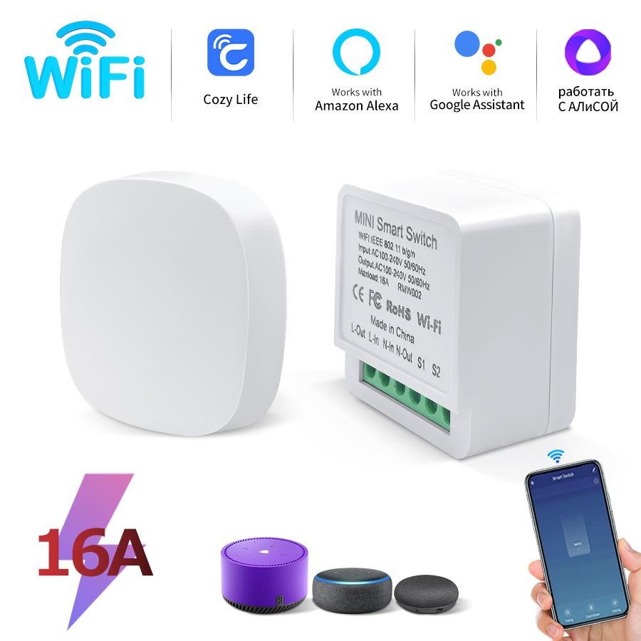 Умный переключатель WiFi и RF 2.4G AC100-240V 16A Автоматический выключатель Реле Управление через приложение Cozylife с Alexa Google Home Yandex SmartThings