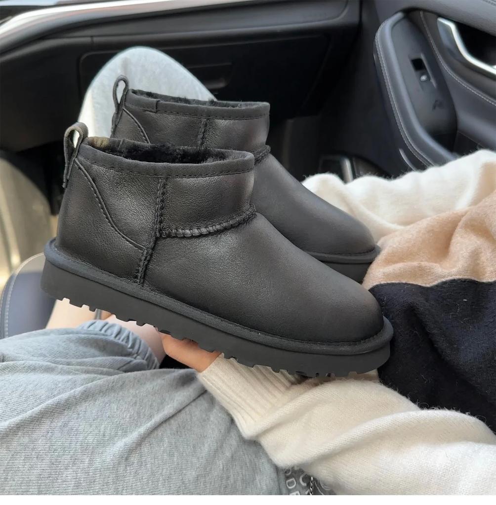 Fashion Waterproof Smooth Leather Snow Boots, High-quality Pure Wool Warm Women's Boots, High Top Low Top Flat Bottom Women's Boots