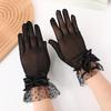 1 Pair Women Prom Gloves See-through Lace Bow Decor Hollow Out Fishnet Ruffle
