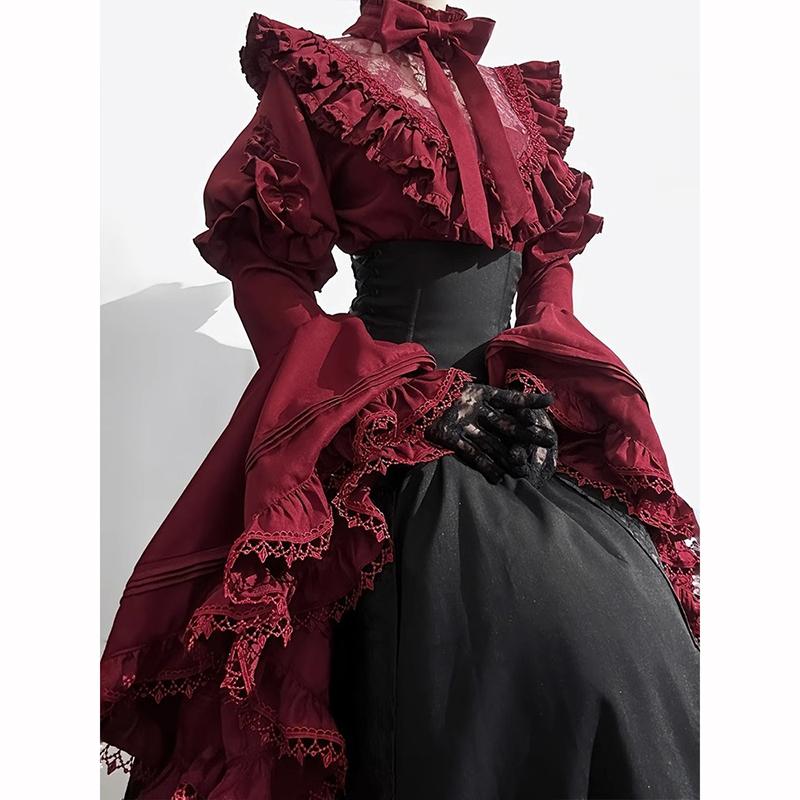 Винтажное кружевное лоскутное платье с длинным рукавом в стиле Лолита, женские рубашки с завышенной талией, средней длины, свободные юбки, весна-осень