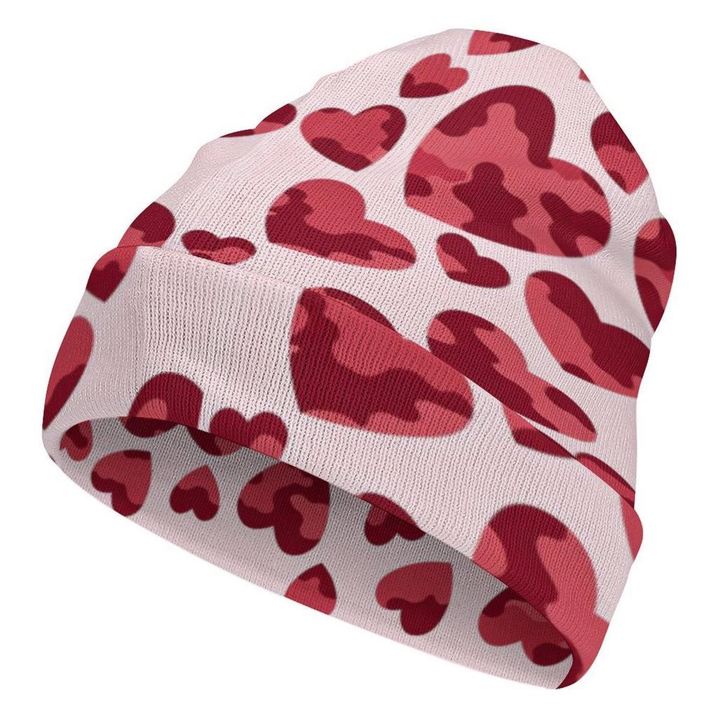 Factory Best Sale Custom Teal Heart Camo Print Cuffed Knit Beanie Men Women Winter Warm Outdoor Skull Cap for Wear