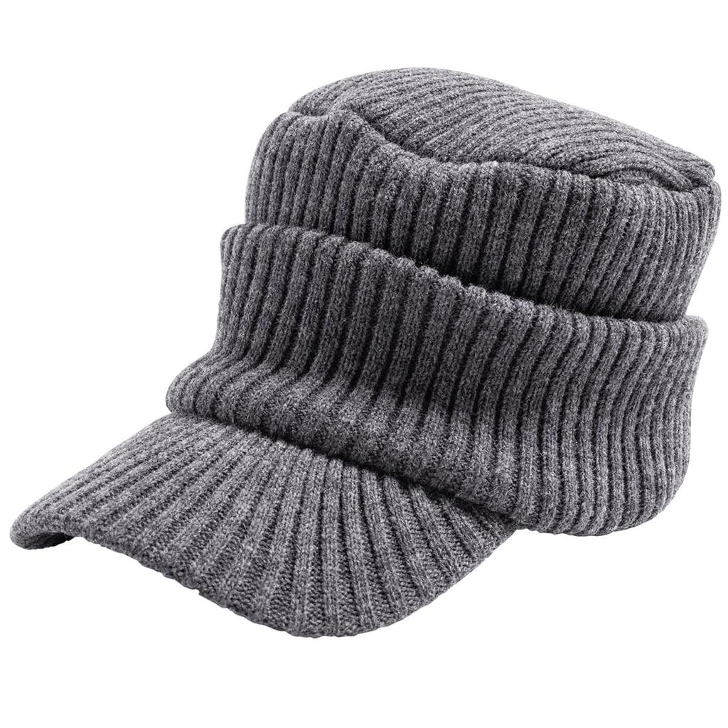Brimmed Knit Cap Large Size Ribbed Knit Cap Hat Loose Size Knit Casquette Unisex Cold Protection Earmuffs Size [Loo&c] Men's [Free (56-64cm) -