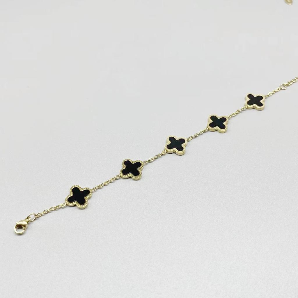 Высококачественный браслет "Четырехлистный клевер - пять цветков", лазерная гравировка, "Счастливый клевер", двусторонний, женский браслет