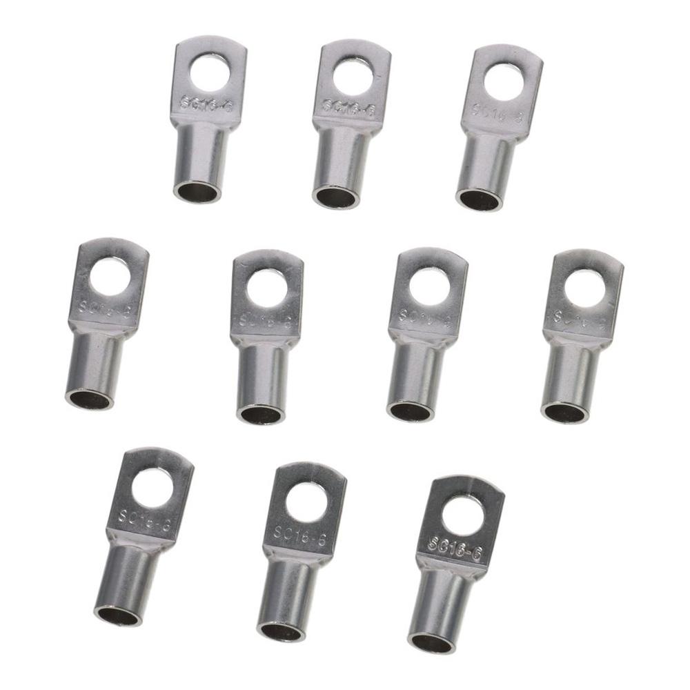 10Pcs 10AWG SC16-6 Copper Wire Lugs Silver Tone Battery Cable Ends Durable Connectors