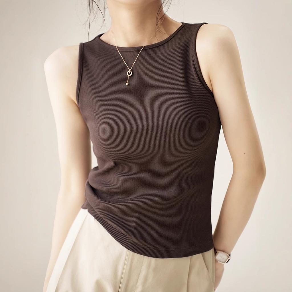 Spring and summer I-shaped pure cotton vest women's one-word neck hanging neck thin inner threaded sleeveless bottoming shirt suspender top