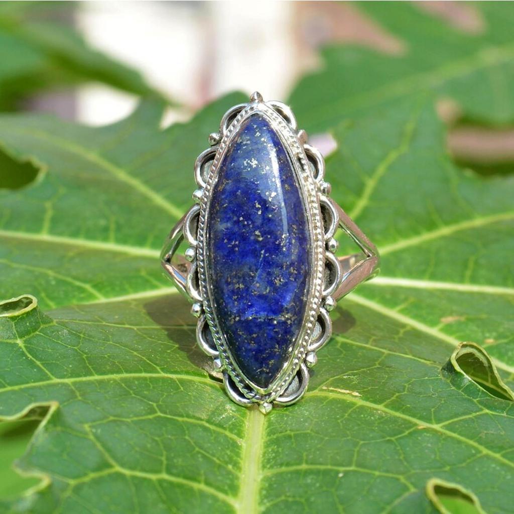 Lapis Lazuli 925 Sterling Silver  Ring, Marquise  Gemstone Handamde Mens Ring Jewelry