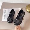 Туфли кожаные для девочек черные глянцевые детские туфли на плоской подошве с круглым носком нескользящие 2025 новые детские туфли принцессы повседневные с большими бантами милые