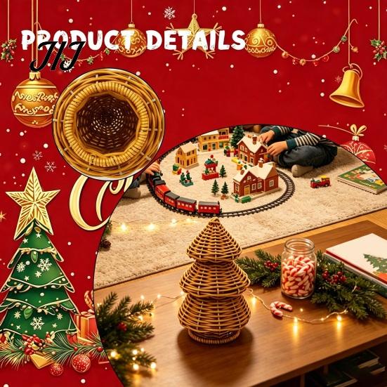 Small Christmas Tree for Desk Handwoven Rattan Tree, Cone Xmas Tabletop Ornament, Rustic Shop Props Holiday Centerpiece Mantel Fireplace And