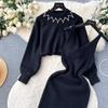 2 Piece Set Women's Knit Sweater Spaghetti Strap Sleeveless Dress Set Slim Knitted Vest Sweater Dress Beaded Pullover Short Sweater Outfits