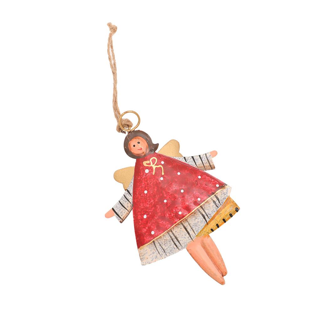 Metal Christmas Tree Door Hanging Decoration Hand Painted Lovely Girl Shaped Pendant Ornament Window Embellishment
