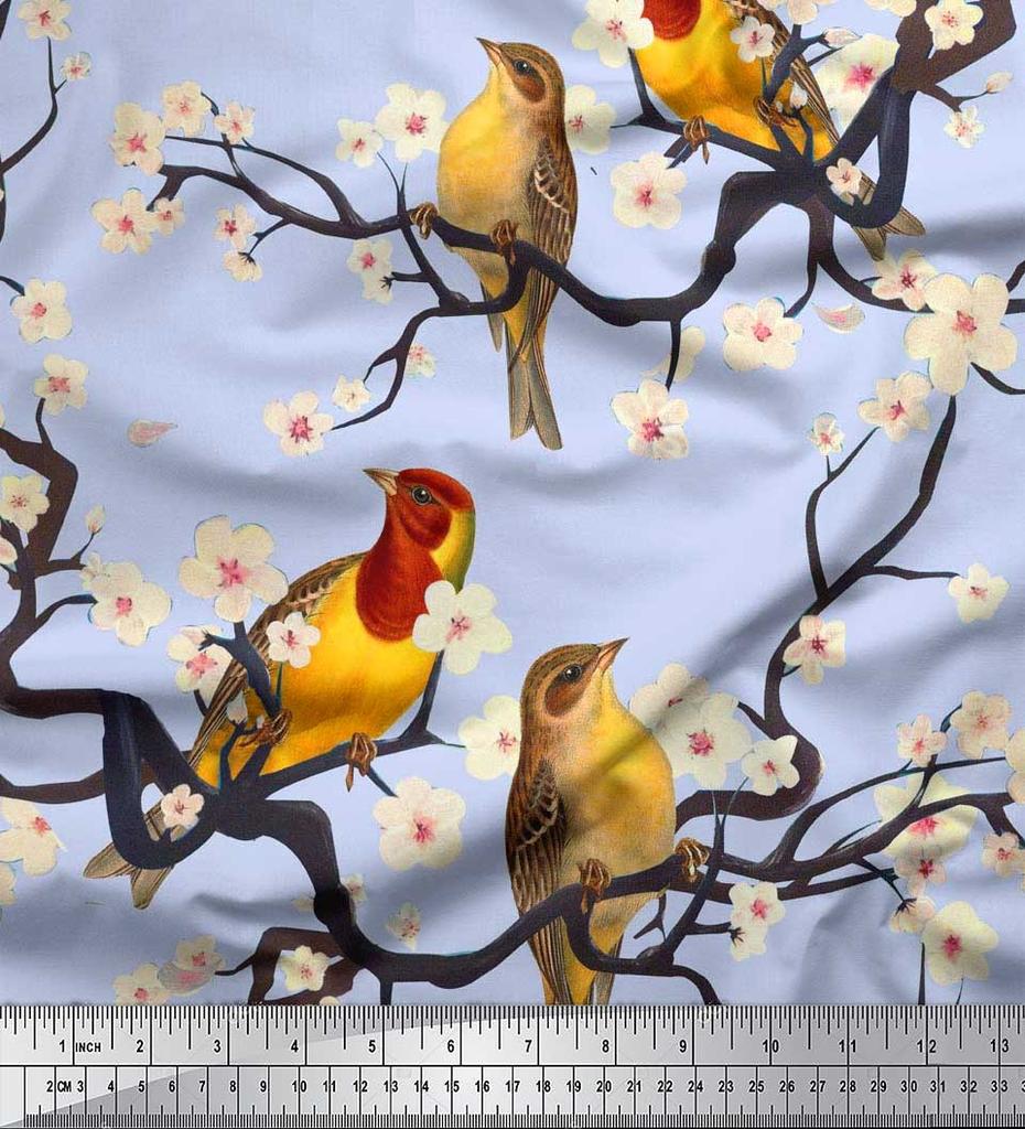 Soimoi Коричневая модальная атласная ткань с изображением рыб | Птицы и яхты Ткань с принтом птиц 1 ярд 42 дюйма