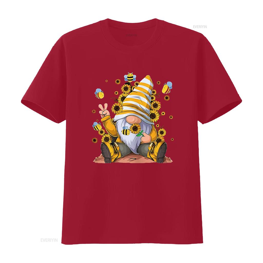 Women s T Shirt Bee Sunflower With Funny Hippie Gnome For Flower Print Casual Summer Tops Black X Large vintage Washed