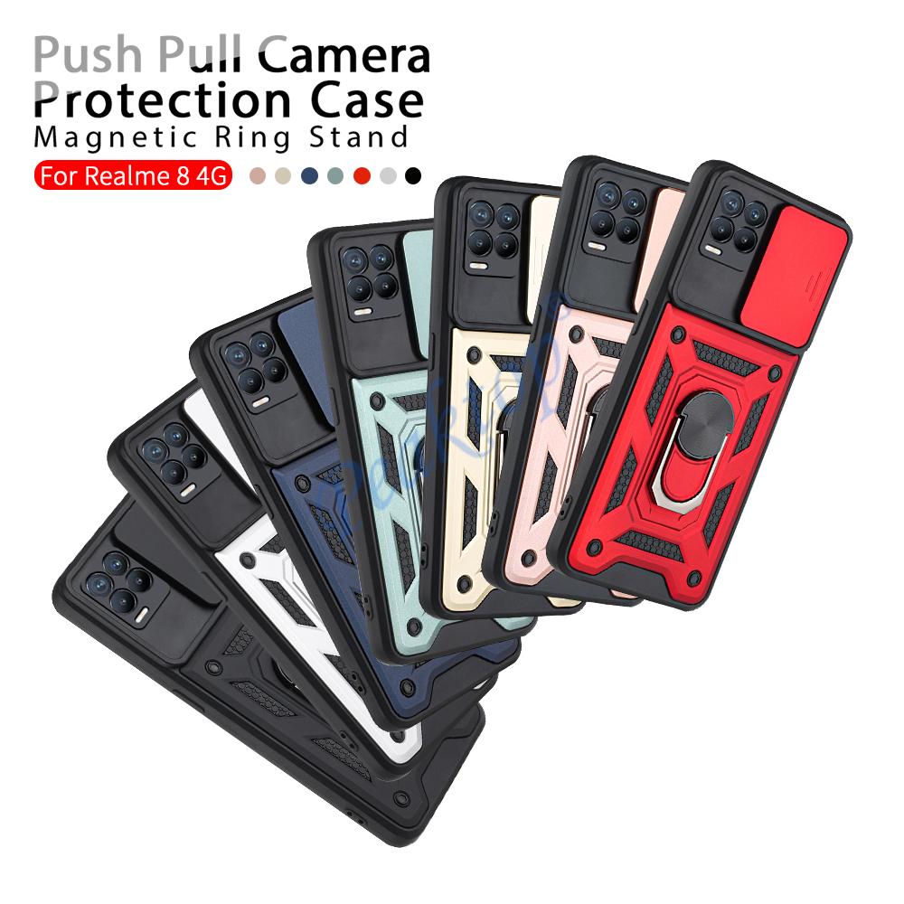 Противоударный чехол-подставка с кольцом для Realme 8 Pro, защитный чехол для камеры Push Pull для OPPO Reno 6 Z 5G, чехол Realme 8 5G 8i C21Y