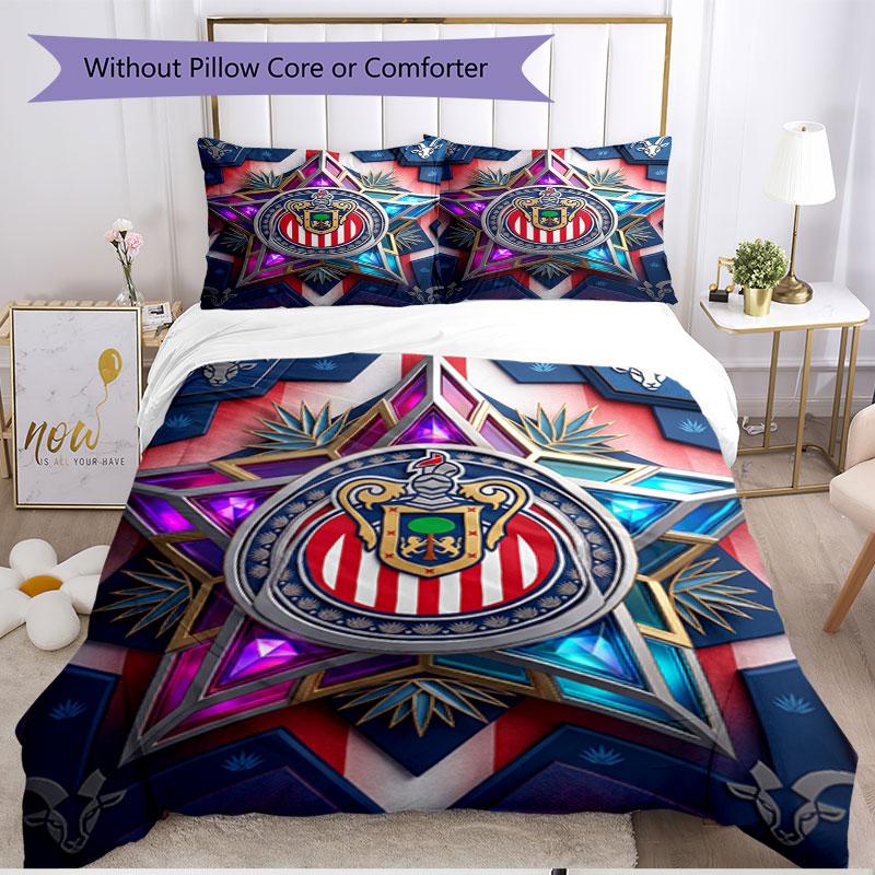 3pcs Duvet Cover Set (1*Duvet Cover + 2*Pillowcase, Without Core), Club Deportivo Guadalajara Print Soft All‑Season Bedding Set, Home Bedroom Decor Gi