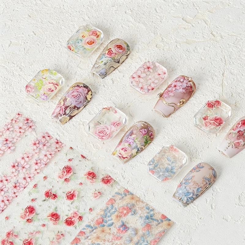 1Pcs 100cm Flower Rose Nail Transfer Foils Sticker Paper Floral Nail Wraps Tulip Nail Art Stickers Decals Nail Art Decorations