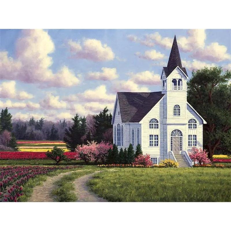 RUOPOTY Diy Painting By Numbers With Frame Acrylic Paint On Canvas Oil Village Picture By Numbers For Adults Starter Kits