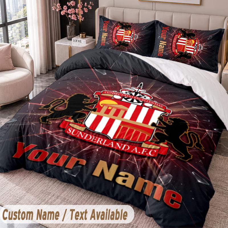 Sunderland FC Printed Bedding Set Custom Name Text 1 Duvet Cover 2 Pillowcases For Bedroom
