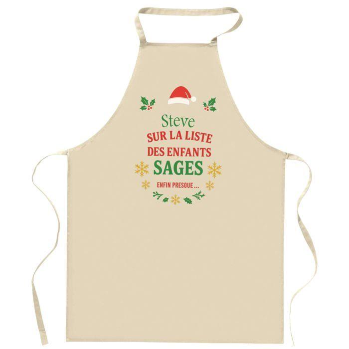 Tablier de cuisine - Steve - Motif Liste des enfants sages - Coton - Impression France