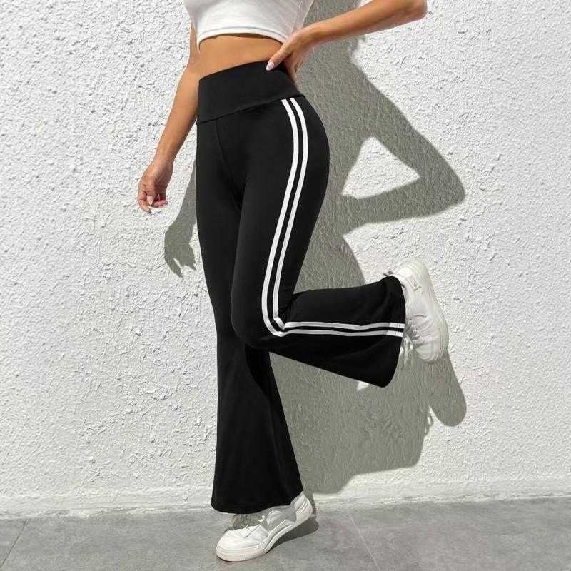 High Waist Flared Sweatpants Women Casual Side Stripe Trousers White Stretch Slim Pants